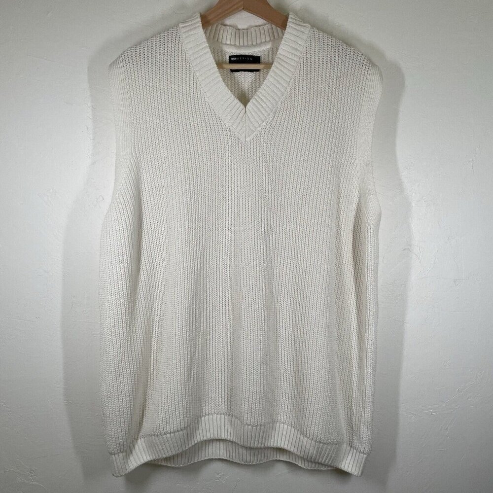 ASOS DESIGN 2XL Women's White Cable Knit Oversize Sweater Vest Tennis Preppy